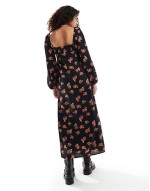 long sve bustier maxi dress in black floral