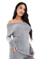 foldover  rib knitted jumper and leggings co-ord in grey