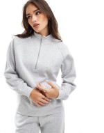 half zip sweat & jogger co-ord with tie waist in light grey melange