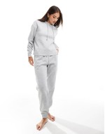 half zip sweat & jogger co-ord with tie waist in light grey melange