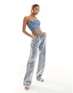 Simmi metallic denim corset top and jean co-ord in blue